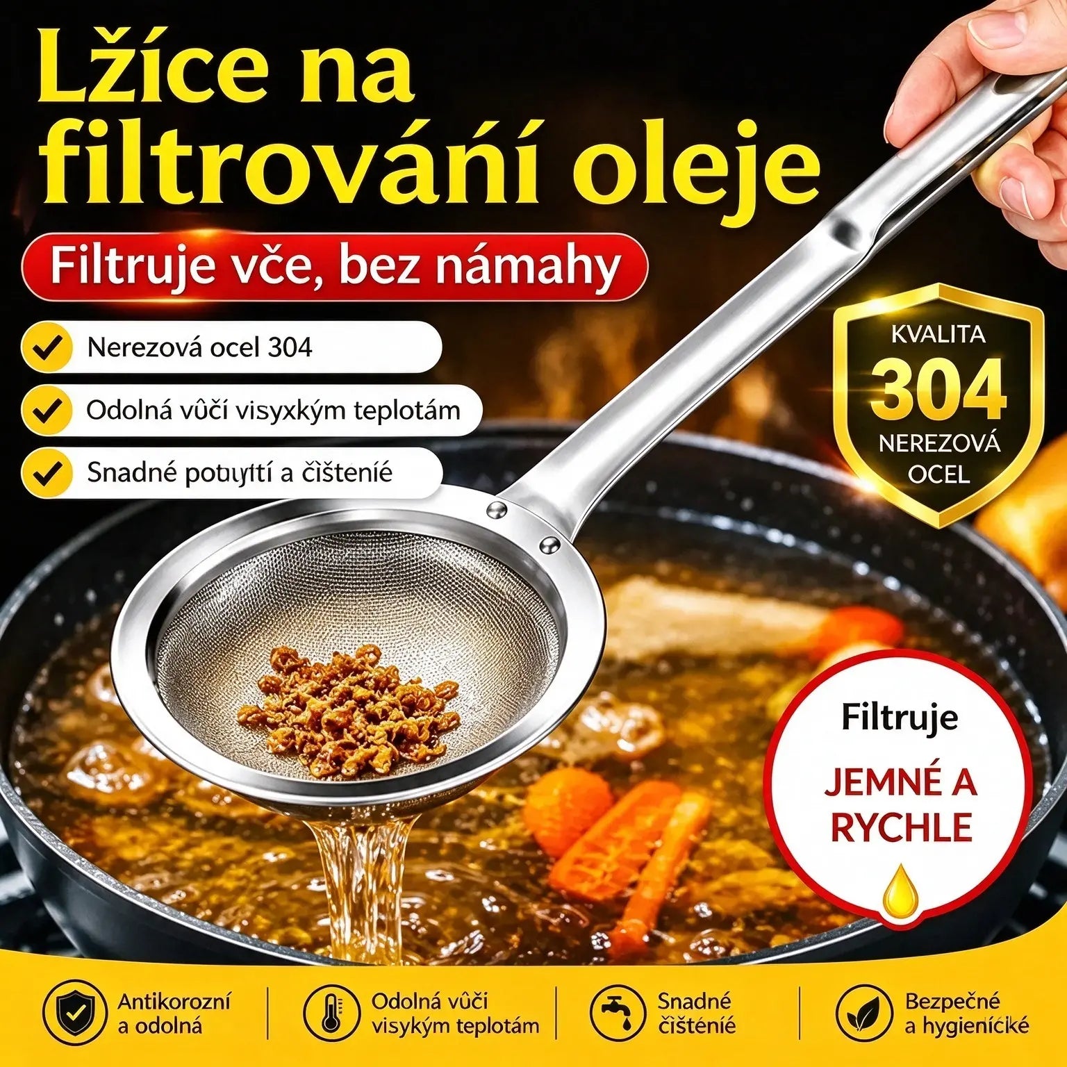 🍲 Sada 3 kusů 🍲 Cedníková lžíce z nerezové oceli 304 | Snadno odstraní pěnu a zbytky!