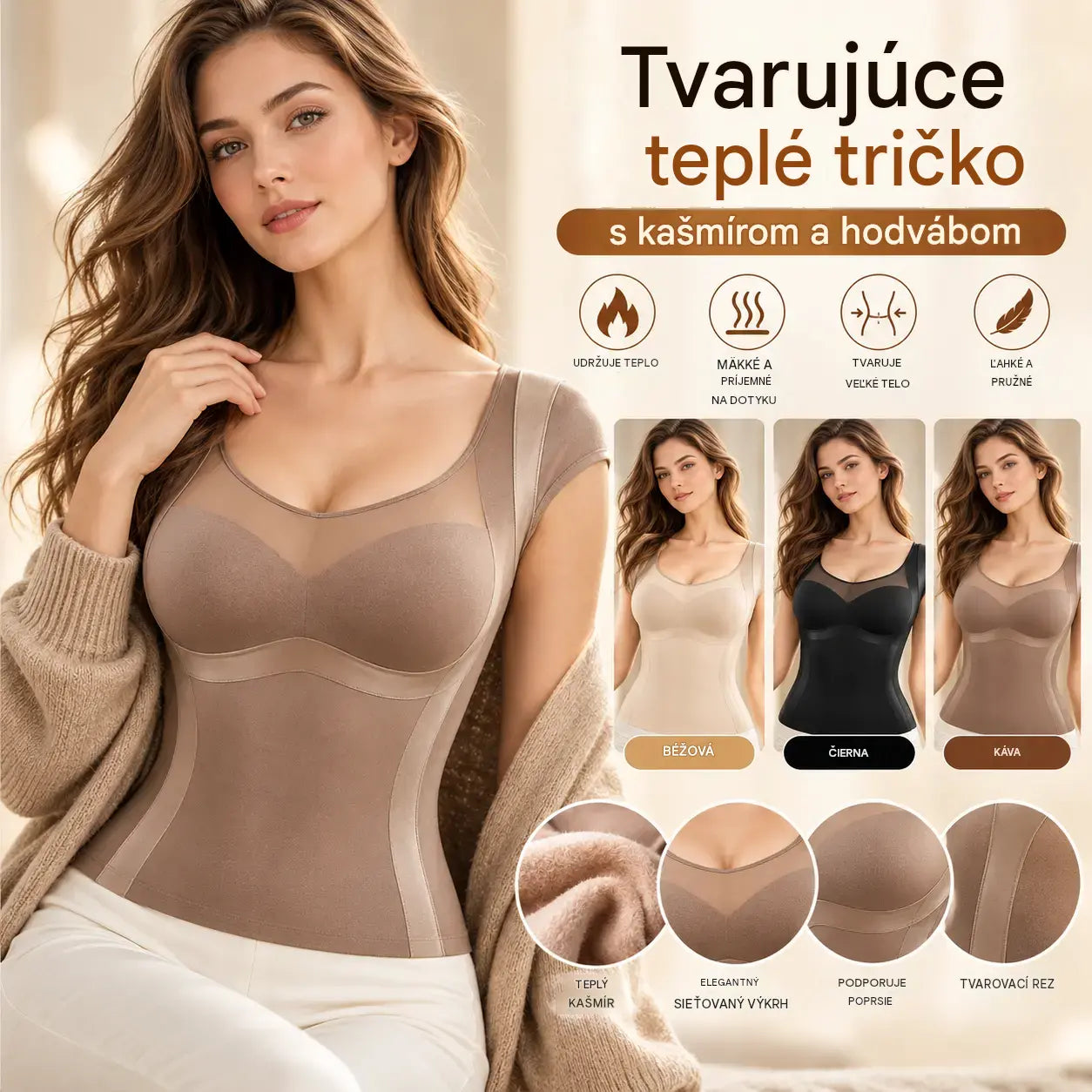 【L-2XL/3 farby】Ľahké tvarujúce tielko na jeseň/zimu - tvaruje bruško, podporuje poprsie a má volániky, podprsenka nie je potrebná, česaná podšívka