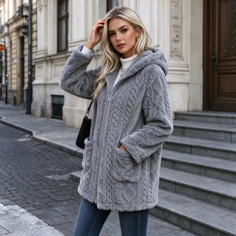【S-3XL】Najpredávanejší dámsky kardigán na zips – jednofarebný, obojstranný, plyšový, ležérny, na jeseň a zimu