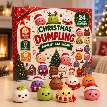 🥟🎄✨【1 sada, 24 okienok】Vianočný adventný kalendár so squishy hračkami – 24 roztomilých figúrok v tvare bao buchtičiek.