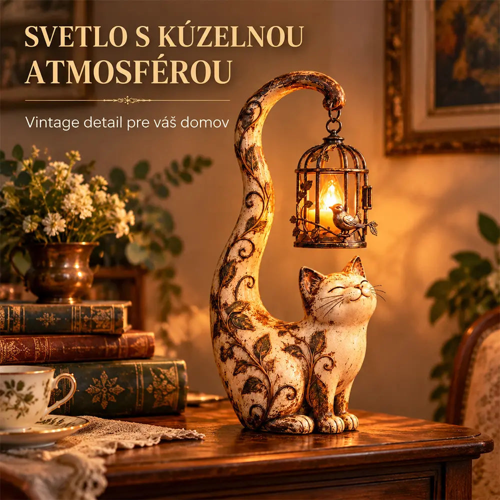 🐱🐦Retro nočné svetlo v tvare mačky v tvare vtáčej klietky✨