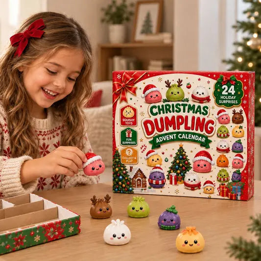 🥟🎄✨【1 sada, 24 okienok】Vianočný adventný kalendár so squishy hračkami – 24 roztomilých figúrok v tvare bao buchtičiek.