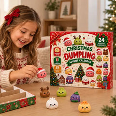 🥟🎄✨【1 sada, 24 okienok】Vianočný adventný kalendár so squishy hračkami – 24 roztomilých figúrok v tvare bao buchtičiek.