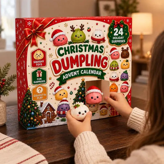 🥟🎄✨【1 sada, 24 okienok】Vianočný adventný kalendár so squishy hračkami – 24 roztomilých figúrok v tvare bao buchtičiek.
