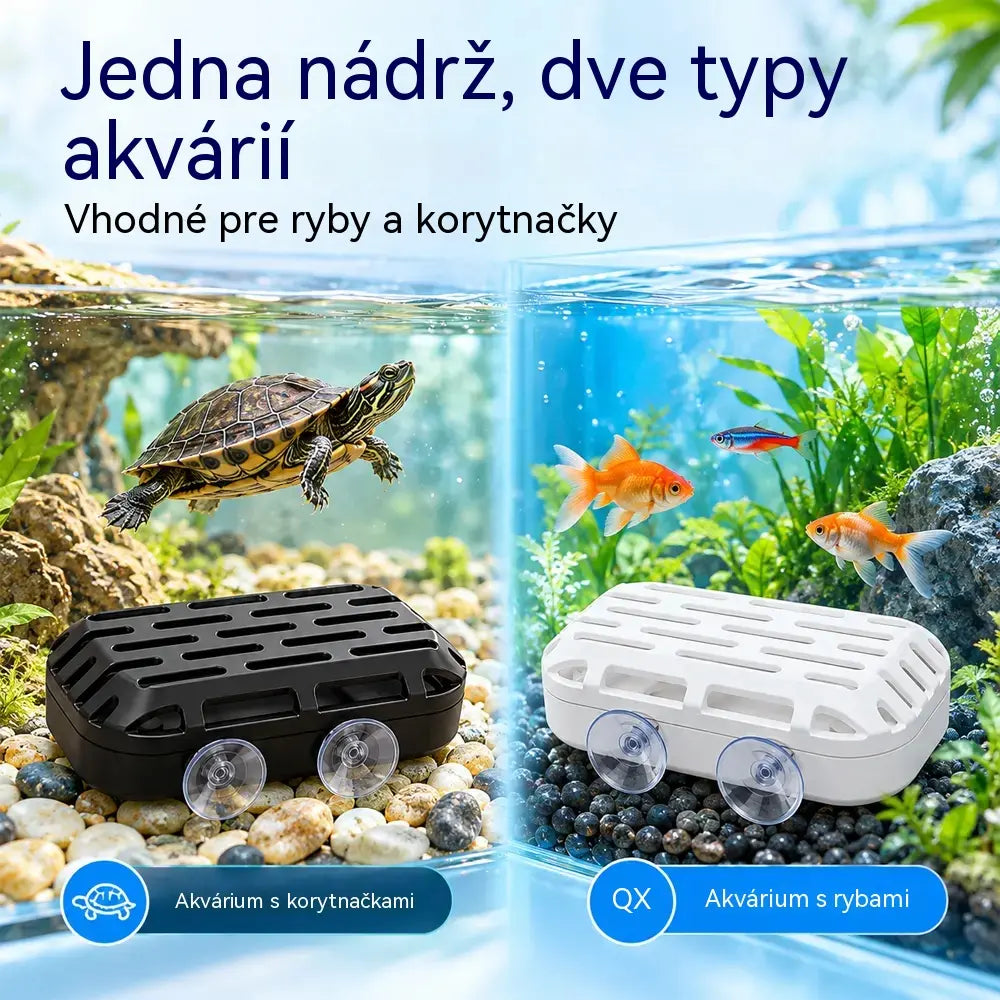 🐢 Zberač odpadu z akvária a korytnačky · Gravitačný zber · Dve prísavky · Jednoduché čistenie!